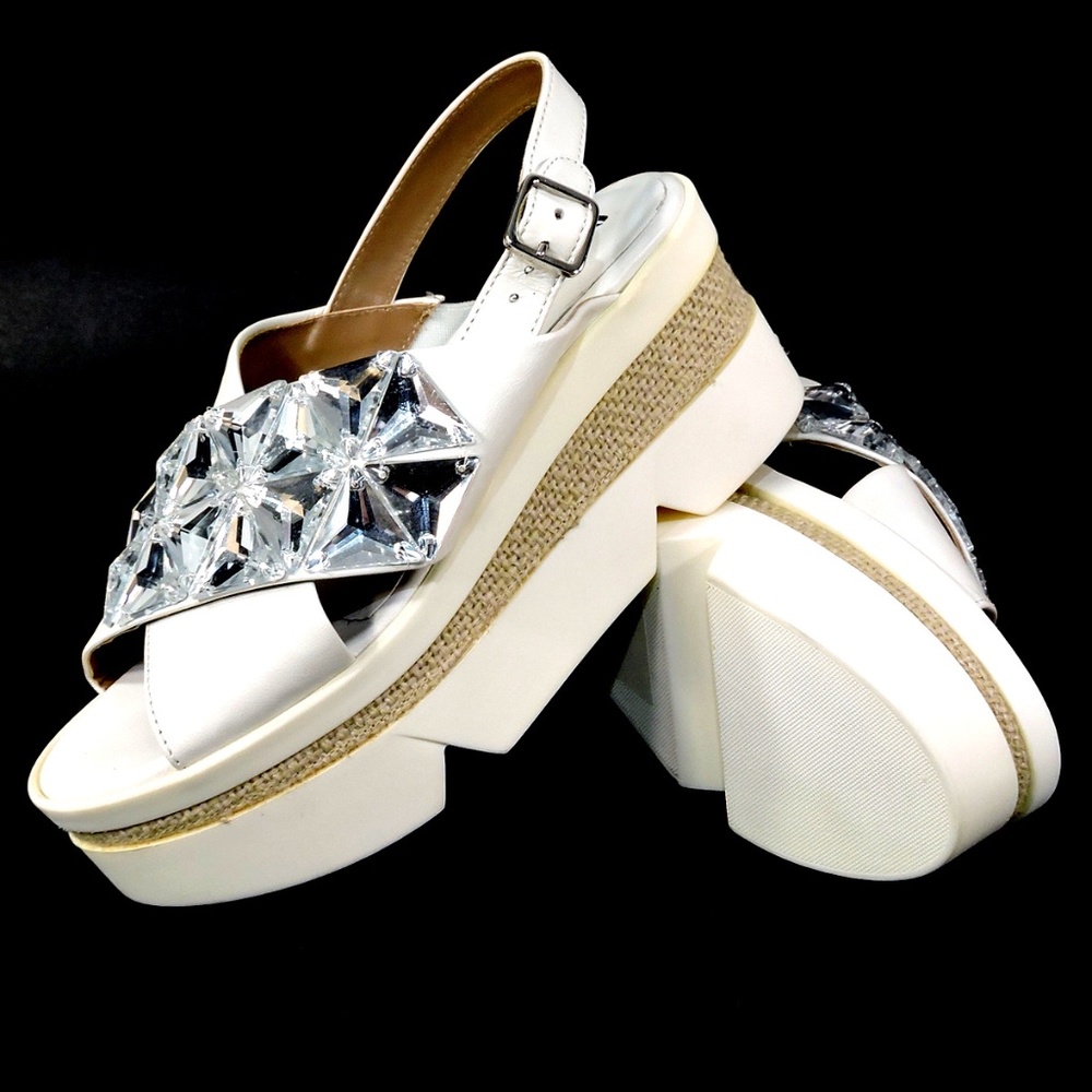 MALLY 🇮🇹 WOMEN'S WHITE LEATHER COMFORT PLATFORM SUMMER SANDALS - Picture 6 of 7